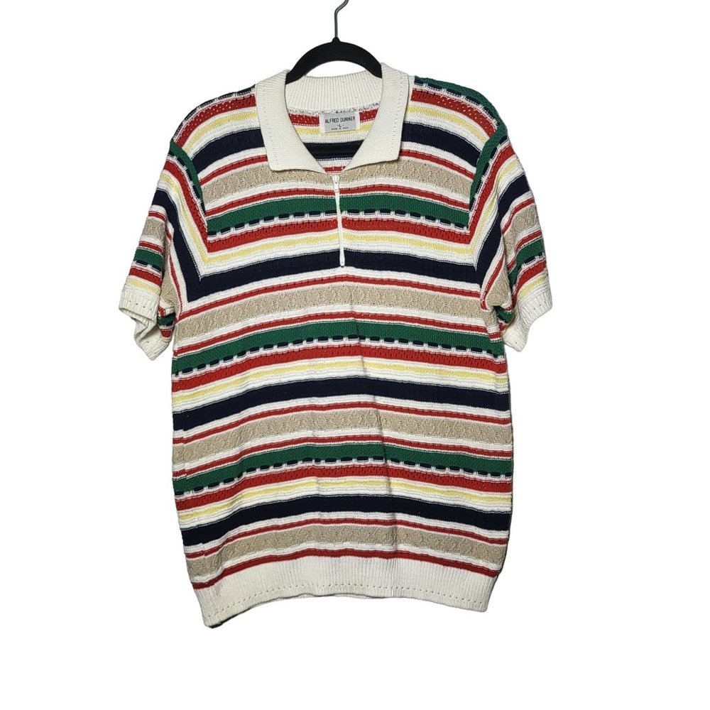 Vintage 80s Alfred Dunner Rainbow Striped 1/4 Zip Collared Sweater Large‎ Retro